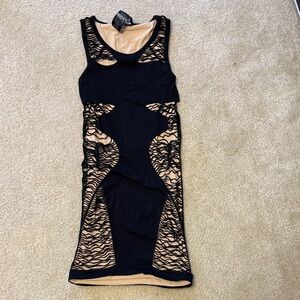 Bebe Black and Tan Mesh Dress